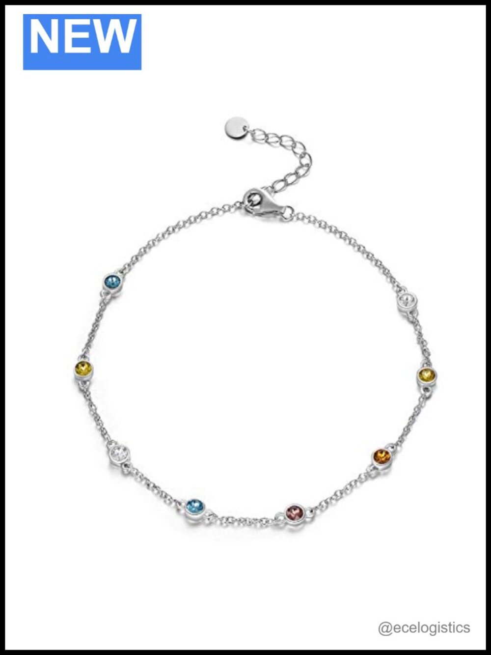 Sterling Silver Rainbow Planet Anklet with Crystals Adjustable Summer Foot